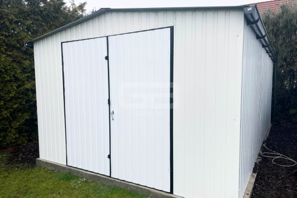 Ogłoszenie - Garaż blaszany 4x6 Brama dwuskrzydłowa Biały  Dach dwuspadowy GB167. Zdjęcie 4