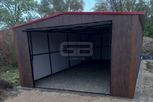 Ogłoszenie - Garaż blaszany 4x8 Brama + okno + drzwi - ciemny orzech drewnopodobny -  Dach dwuspadowy GB172. Zdjęcie 4