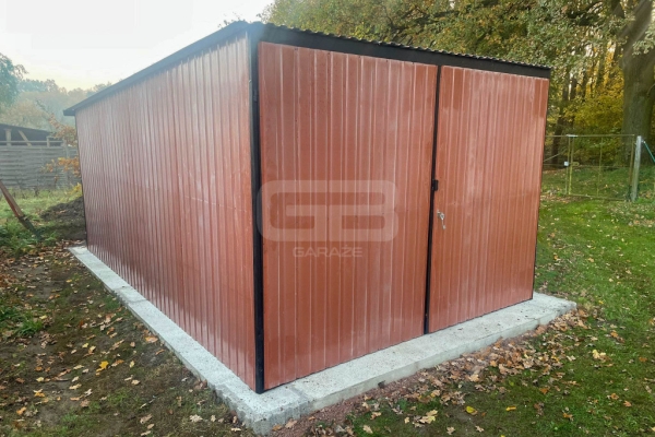 Ogłoszenie - Garaż blaszany 3x5m - Brama dwuskrzydłowa - jasny brąz - rynny - dach spad w tył GB144. Zdjęcie 3