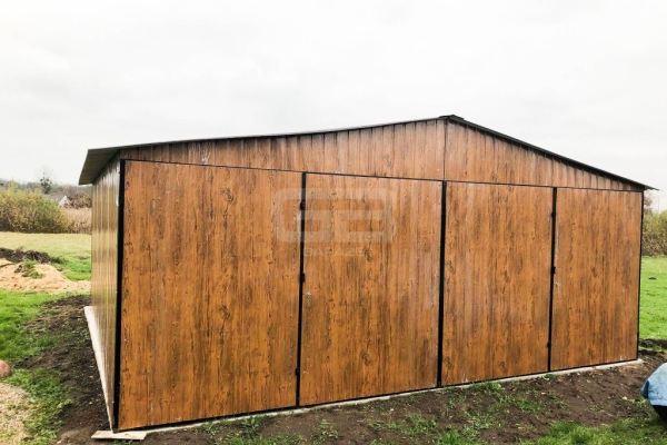 Ogłoszenie - Garaż blaszany 6x6 wolnostojący - 2x Brama dwuskrzydłowa - drewnopodobny - Dach dwuspadowy - GB180. Zdjęcie 7