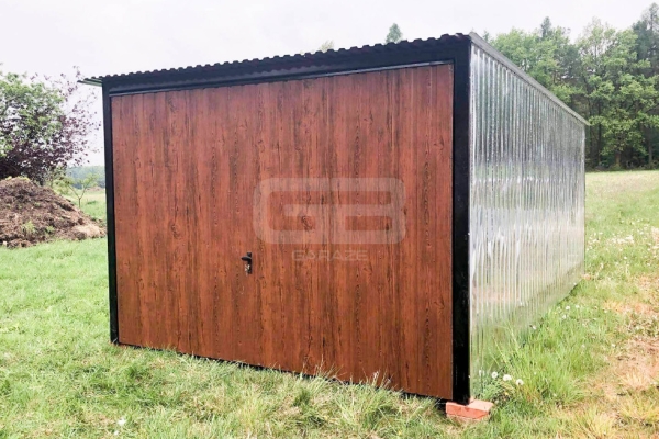 Ogłoszenie - Garaż blaszany 3x5 Brama uchylna - ocynk - brama - ciemny orzech spad w tył GB142. Zdjęcie 4