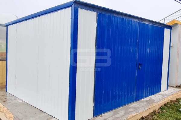 Ogłoszenie - GARAŻ BLASZANY 4m x 5m pion - spad w tył - Brama - niebieski + biały GB159. Zdjęcie 2