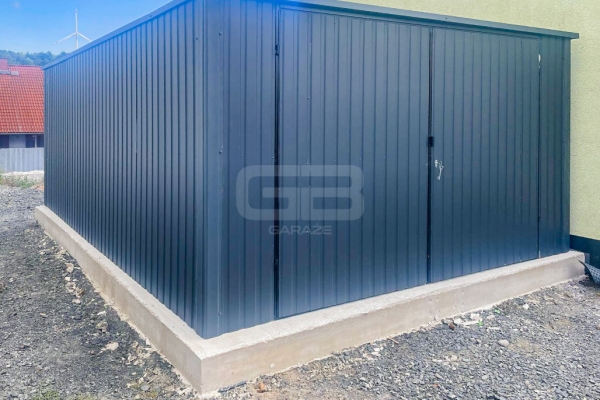 Ogłoszenie - Garaż blaszany 4x5m Brama dwuskrzydłowa - antracyt - dach spad w tył GB163. Zdjęcie 4