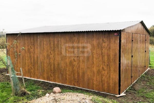 Ogłoszenie - Garaż blaszany 6x6 wolnostojący - 2x Brama dwuskrzydłowa - drewnopodobny - Dach dwuspadowy - GB180. Zdjęcie 2