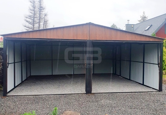 Ogłoszenie - Garaż blaszany 6x7 wolnostojący 2x Brama uchylna - drewnopodobny Dach dwuspadowy GB183. Zdjęcie 4