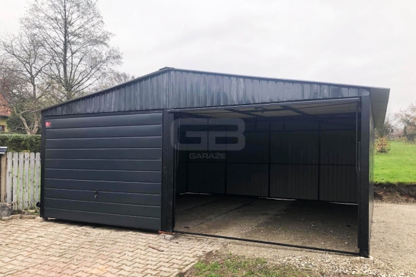 Ogłoszenie - Garaż blaszany 6x6 wolnostojący 2x Brama uchylna - Czarny - Dach dwuspadowy GB191. Zdjęcie 6