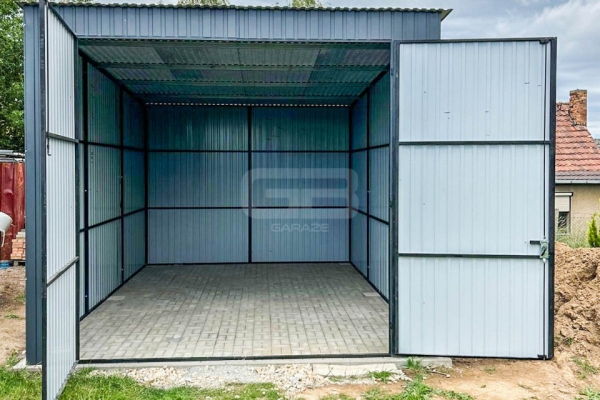 Ogłoszenie - Garaż Blaszany - 4x6m - Brama Dwuskrzydłowa  - Antracyt - Dach spad w tył GB128. Zdjęcie 4