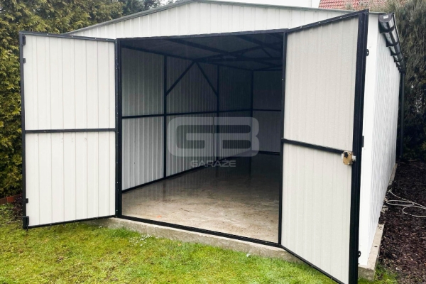 Ogłoszenie - Garaż blaszany 4x6 Brama dwuskrzydłowa Biały  Dach dwuspadowy GB167. Zdjęcie 6