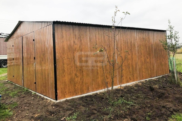 Ogłoszenie - Garaż blaszany 6x6 wolnostojący - 2x Brama dwuskrzydłowa - drewnopodobny - Dach dwuspadowy - GB180. Zdjęcie 8