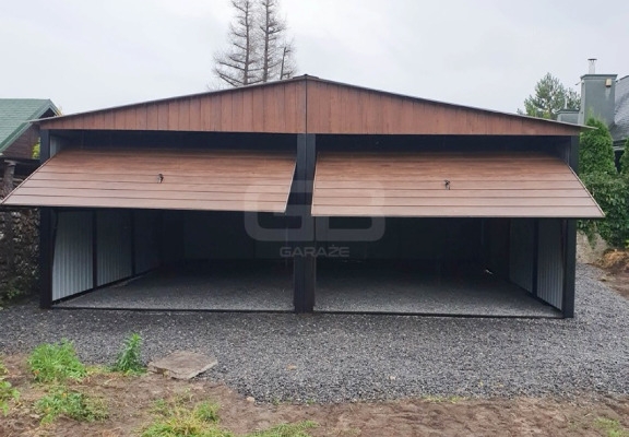 Ogłoszenie - Garaż blaszany 6x7 wolnostojący 2x Brama uchylna - drewnopodobny Dach dwuspadowy GB183. Zdjęcie 3