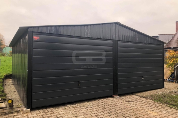 Ogłoszenie - Garaż blaszany 6x6 wolnostojący 2x Brama uchylna - Czarny - Dach dwuspadowy GB191. Zdjęcie 4