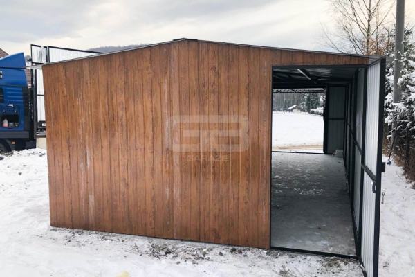 Ogłoszenie - Garaż blaszany 5x8 wolnostojący - Brama uchylna - Okno - drzwi drewnopodobny Dach dwuspadowy - GB176. Zdjęcie 5