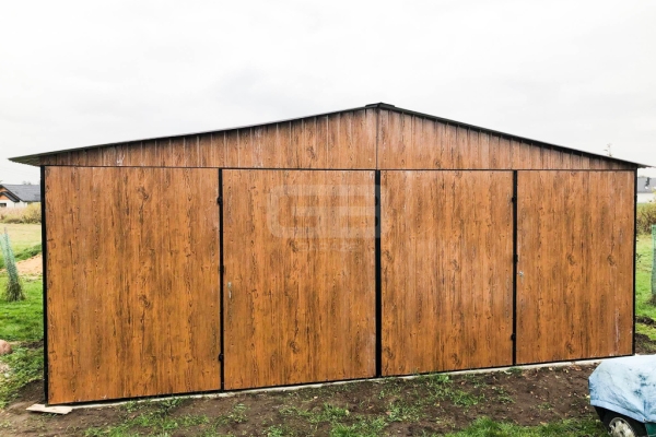 Ogłoszenie - Garaż blaszany 6x6 wolnostojący - 2x Brama dwuskrzydłowa - drewnopodobny - Dach dwuspadowy - GB180. Zdjęcie 9