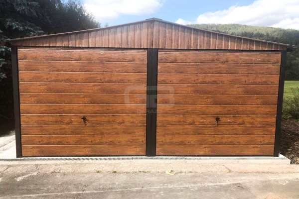 Ogłoszenie - Garaż blaszany 6x7 wolnostojący 2x Brama uchylna - drewnopodobny Dach dwuspadowy GB183. Zdjęcie 7