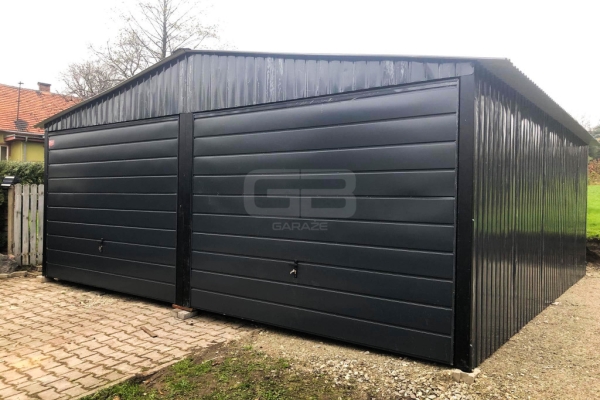 Ogłoszenie - Garaż blaszany 6x6 wolnostojący 2x Brama uchylna - Czarny - Dach dwuspadowy GB191. Zdjęcie 9