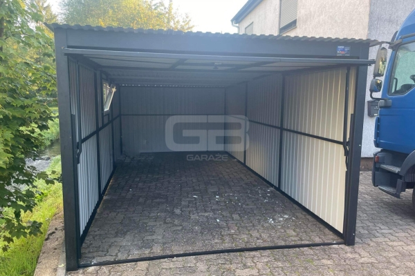 Ogłoszenie - Garaż blaszany 3x7 brama uchylna - okno PCV - antracyt Dach spad w tył GB157. Zdjęcie 7