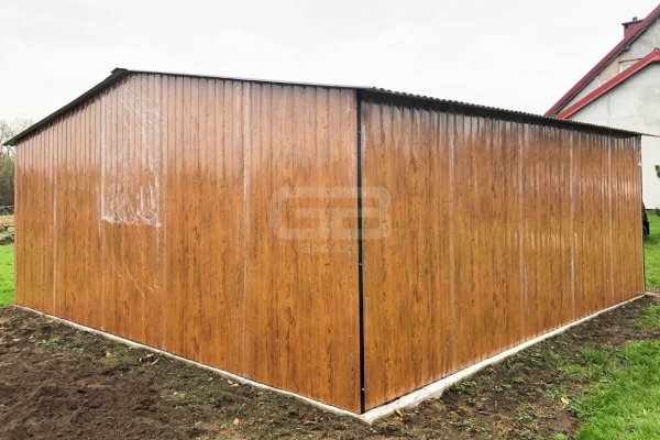 Ogłoszenie - Garaż blaszany 6x6 wolnostojący - 2x Brama dwuskrzydłowa - drewnopodobny - Dach dwuspadowy - GB180. Zdjęcie 5