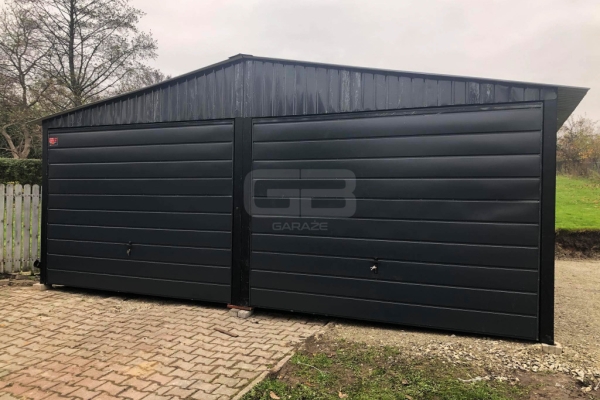 Ogłoszenie - Garaż blaszany 6x6 wolnostojący 2x Brama uchylna - Czarny - Dach dwuspadowy GB191. Zdjęcie 8