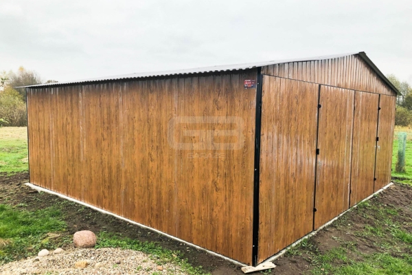 Ogłoszenie - Garaż blaszany 6x6 wolnostojący - 2x Brama dwuskrzydłowa - drewnopodobny - Dach dwuspadowy - GB180. Zdjęcie 6