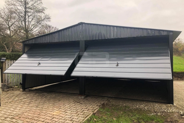 Ogłoszenie - Garaż blaszany 6x6 wolnostojący 2x Brama uchylna - Czarny - Dach dwuspadowy GB191. Zdjęcie 10