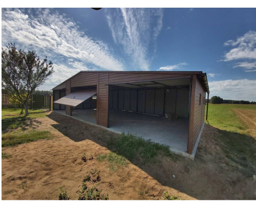 Ogłoszenie - Garaż blaszany z wiatą 11×6 brama. Zdjęcie 1