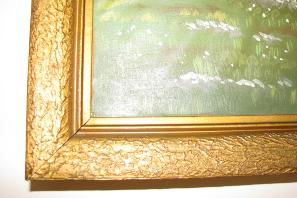 Ogłoszenie - Duży stary obraz olejny na płótnie 57x105 pejzaż wiejski z wiatrakiem. Zdjęcie 3