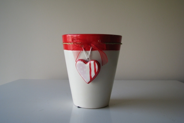 Ogłoszenie - Ceramiczne naczynko, osłonka na doniczkę z serduszkiem wazon – Walentynki. Zdjęcie 5