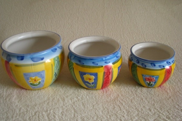 Ogłoszenie - Piękny, ręcznie malowany zestaw 3 stylowych doniczek – osłonki. Zdjęcie 1