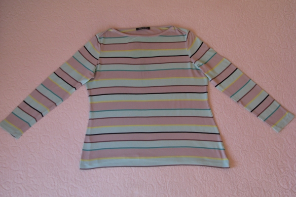 Ogłoszenie - Lekka bluzka z długim rękawem, rozm. L w popielato-miętowe paski. Zdjęcie 4