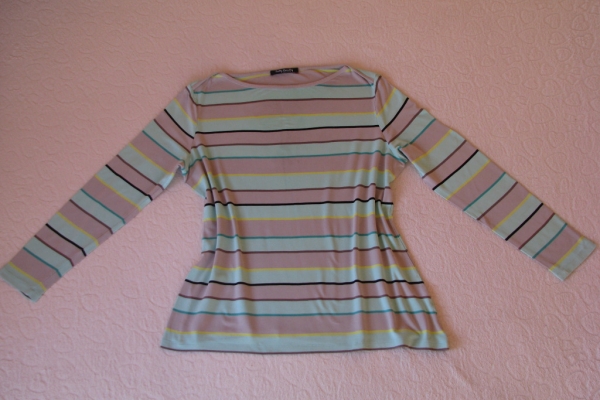 Ogłoszenie - Lekka bluzka z długim rękawem, rozm. L w popielato-miętowe paski. Zdjęcie 1