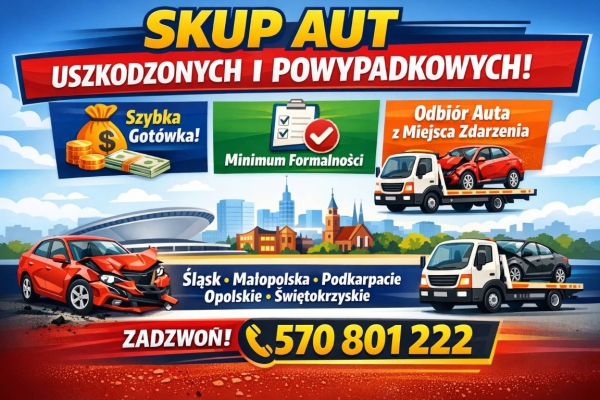 Ogłoszenie - Skup samochodów powypadkowych, uszkodzonych | Odbiór lawetą. Zdjęcie 1