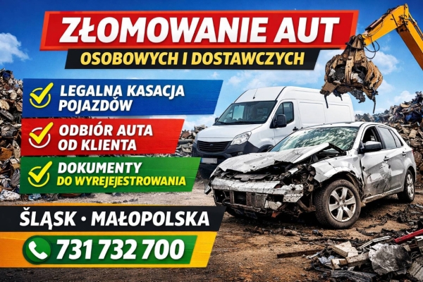 Ogłoszenie - Złomowanie aut osobowych i dostawczych z odbiorem - auto złom Małopolska, Śląsk. Zdjęcie 1