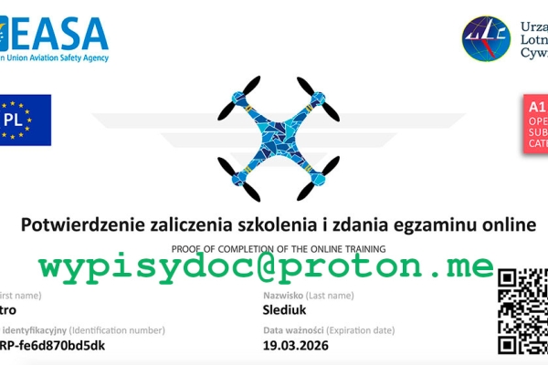 Ogłoszenie - Certyfikat Kompetencji Pilota Drona A2 oraz A3. Zdjęcie 1
