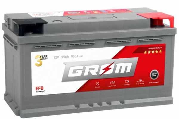 Ogłoszenie - Akumulator GROM EFB START&STOP 95Ah 950A Prawy Plus DTR. Zdjęcie 1