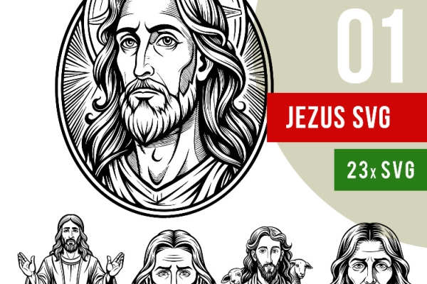 Ogłoszenie - Kliparty wektorowe SVG „Jezus” – 23 pliki do piaskowania, grawerowania i DIY | Artesis. Zdjęcie 1