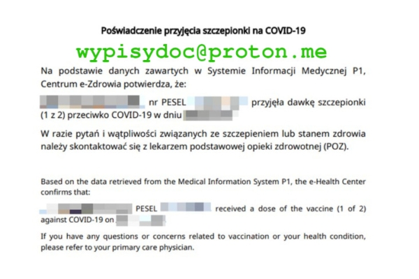 Ogłoszenie - Poświadczenie Przyjęcia Szczepionki C19 lub innej Certyfikat. Zdjęcie 2