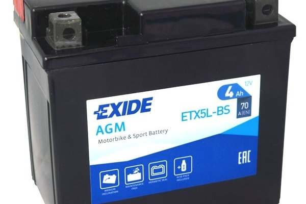 Ogłoszenie - Akumulator motocyklowy EXIDE ETX5L-BS YTX5L-BS 12V 4Ah 70A EN P+. Zdjęcie 1