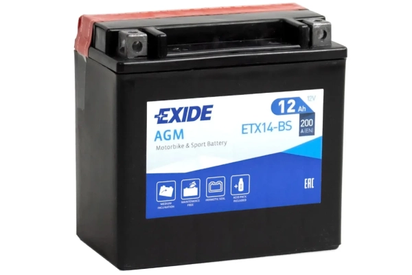 Ogłoszenie - Akumulator motocyklowy EXIDE ETX14-BS YTX14-BS 12V 12Ah 200A EN L+. Zdjęcie 1