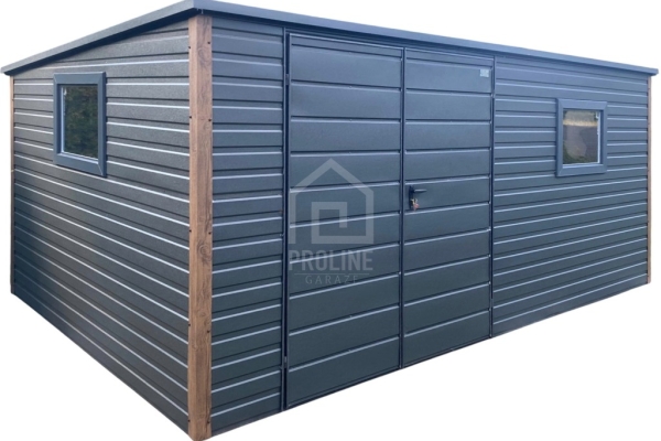 Ogłoszenie - Schowek - domek ogrodowy 5x3m - brama dwuskrzydłowa - 2x okno - antracyt - dach spad w tył PLG223. Zdjęcie 1