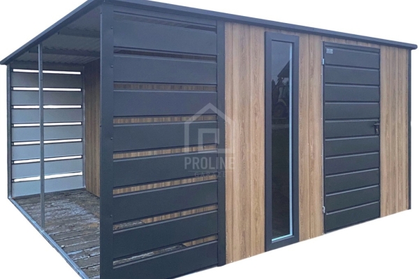 Ogłoszenie - Schowek – domek ogrodowy 3×3 – wiata 1×3 – drzwi – okno – antracyt – dach spad w tył PLG233. Zdjęcie 1