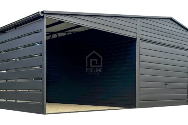 Ogłoszenie - Garaż blaszany 6,5X5m – wiata 3,5x5m – 2X brama – antracyt - dach dwuspadowy - rynny PLG239. Zdjęcie 1