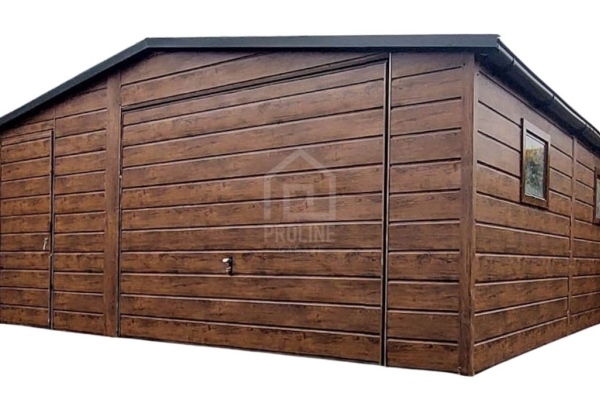 Ogłoszenie - Garaż blaszany 6X6m –  brama uchylna – drzwi - 2x okno - drewnopodobny - dach dwuspadowy - rynny PLG240. Zdjęcie 1