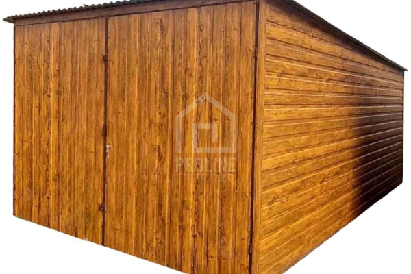 Ogłoszenie - Garaż blaszany 3x5m - brama dwuskrzydłowa - jasny orzech - drewnopodobny - dach spad w tył PLG249. Zdjęcie 1