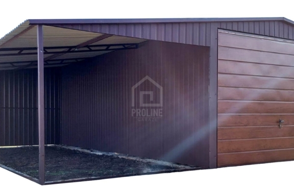 Ogłoszenie - Garaż blaszany 3x6m + wiata 3m - brama uchylna - okno - ciemny brąz - dach dwuspadowy PLG250. Zdjęcie 1