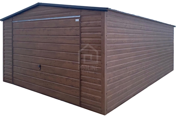 Ogłoszenie - Garaż blaszany 4x5m - brama uchylna - ciemny orzech - drewnopodobny - dach dwuspadowy PLG253. Zdjęcie 1