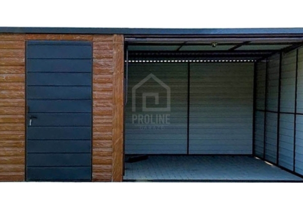 Ogłoszenie - Garaż blaszany 6x5m + wiata 1m - brama uchylna - drzwi - okno - złoty dąb - drewnopodobny - dach spad w tył PLG258. Zdjęcie 1