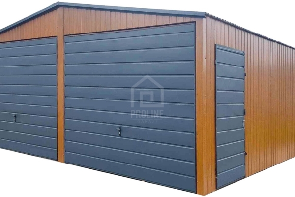 Ogłoszenie - Garaż blaszany 6x6m - 2x brama uchylna - drzwi - złoty dąb - drewnopodobny - dach dwuspadowy PLG259. Zdjęcie 1