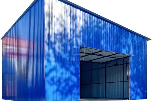 Ogłoszenie - Hala - Garaż blaszany 7x8m - brama uchylna - niebieski - dach spad w bok PLG260. Zdjęcie 1