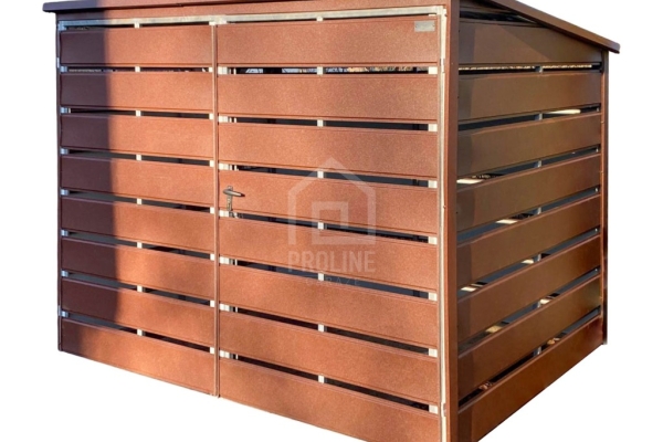 Ogłoszenie - Wiata śmietnikowa 2x1,5m - brama dwuskrzydłowa - ciemny brąz - dach spad w tył  PLG263. Zdjęcie 1