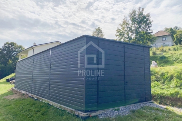 Ogłoszenie - Garaż blaszany 4x9m - brama dwuskrzydłowa - antracyt - dach spad w bok PLG221. Zdjęcie 3